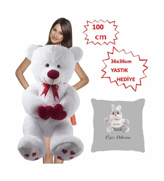 100 Cm Beyaz Bobo Peluş Ayı Tavşan Yastık Hediyeli