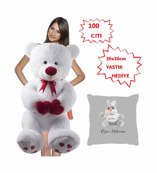 100 Cm Beyaz Bobo Peluş Ayı Tavşan Yastık Hediyeli